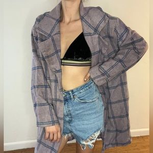 Purple blue plaid wool coat